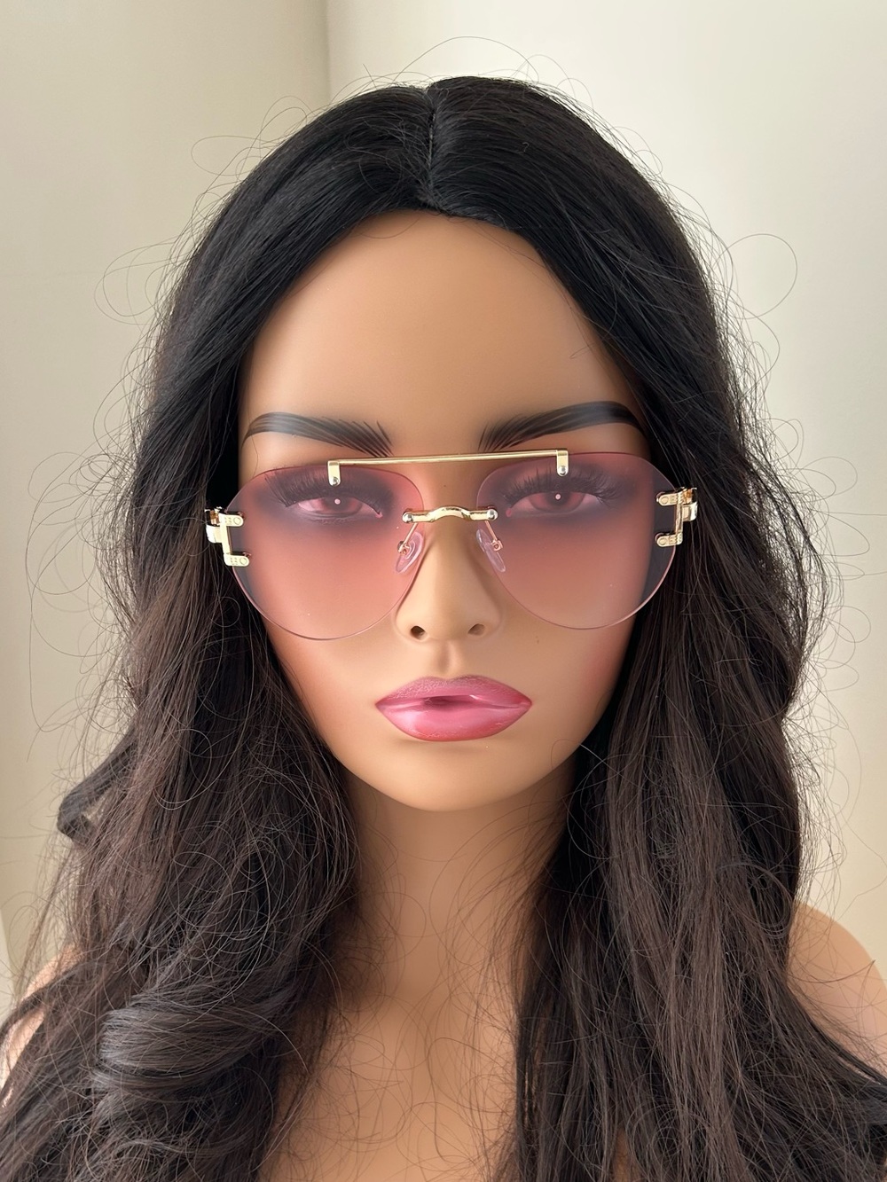 Pink Lens Gold Toned Aviator Sunglasses New